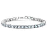 15.00 Carat (ctw) Sterling Silver Real Round Cut Blue Topaz Ladies Tennis Bracelet