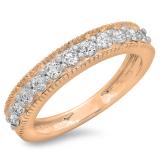 0.50 Carat (ctw) 14K Rose Gold Round Cut Diamond Ladies Milgrain Anniversary Wedding Stackable Band 1/2 CT