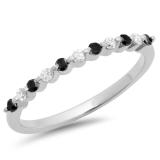 0.25 Carat (ctw) 10K White Gold Round Black & White Diamond Ladies 11 Stone Anniversary Wedding Stackable Band 1/4 CT