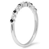 0.25 Carat (ctw) 10K White Gold Round Black & White Diamond Ladies 11 Stone Anniversary Wedding Stackable Band 1/4 CT