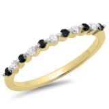 0.25 Carat (ctw) 10K Yellow Gold Round Black & White Diamond Ladies 11 Stone Anniversary Wedding Stackable Band 1/4 CT