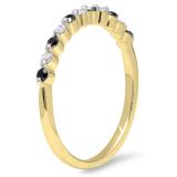 0.25 Carat (ctw) 10K Yellow Gold Round Black & White Diamond Ladies 11 Stone Anniversary Wedding Stackable Band 1/4 CT