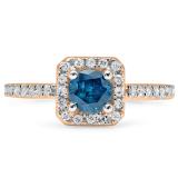 0.90 Carat (ctw) 10K Rose Gold Round Blue & White Diamond Ladies Bridal Halo Style Engagement Ring