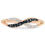 0.15 Carat (ctw) 10K Rose Gold Round Blue & White Diamond Ladies Anniversary Wedding Crossover Swirl Band