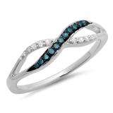0.15 Carat (ctw) 10K White Gold Round Blue & White Diamond Ladies Anniversary Wedding Crossover Swirl Band