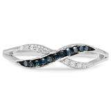 0.15 Carat (ctw) 14K White Gold Round Blue & White Diamond Ladies Anniversary Wedding Crossover Swirl Band