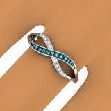 0.15 Carat (ctw) 14K White Gold Round Blue & White Diamond Ladies Anniversary Wedding Crossover Swirl Band