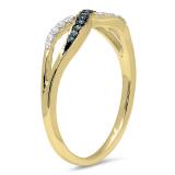 0.15 Carat (ctw) 14K Yellow Gold Round Blue & White Diamond Ladies Anniversary Wedding Crossover Swirl Band