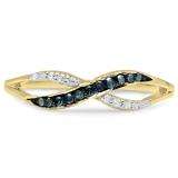 0.15 Carat (ctw) 14K Yellow Gold Round Blue & White Diamond Ladies Anniversary Wedding Crossover Swirl Band