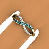 0.15 Carat (ctw) 14K Yellow Gold Round Blue & White Diamond Ladies Anniversary Wedding Crossover Swirl Band