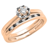 0.40 Carat (ctw) 10K Rose Gold Round Black & White Diamond Ladies Bridal Halo Engagement Ring With Matching Band Set