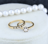 0.40 Carat (ctw) 18K Yellow Gold Round Black & White Diamond Ladies Bridal Halo Engagement Ring With Matching Band Set