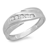 0.12 Carat (ctw) Sterling Silver Round White Real Diamond Men's 5 Stone Wedding Anniversary Band