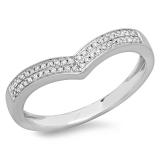0.16 Carat (ctw) 10K White Gold Round Diamond Ladies Anniversary Wedding Stackable Band Guard Chevron Ring