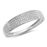 0.15 Carat (ctw) 10K White Gold Round Diamond Men's Hip Hop Wedding Band 1/6 CT