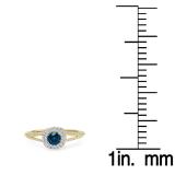 0.90 Carat (ctw) 10K Yellow Gold Round Cut Blue & White Diamond Ladies Bridal Split Shank Halo Style Engagement Ring