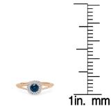 0.90 Carat (ctw) 14K Rose Gold Round Cut Blue & White Diamond Ladies Bridal Split Shank Halo Style Engagement Ring