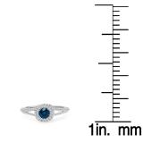 0.90 Carat (ctw) 14K White Gold Round Cut Blue & White Diamond Ladies Bridal Split Shank Halo Style Engagement Ring