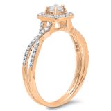 0.50 Carat (ctw) 10K Rose Gold Round Cut Diamond Ladies Bridal Swirl Split Shank Halo Engagement Ring 1/2 CT