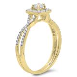 0.50 Carat (ctw) 14K Yellow Gold Round Cut Diamond Ladies Bridal Swirl Split Shank Halo Engagement Ring 1/2 CT