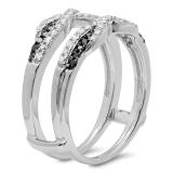 0.50 Carat (ctw) 10K White Gold Round Black & White Diamond Ladies Swirl Anniversary Wedding Band Enhancer Guard Double Ring 1/2 CT