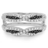 0.50 Carat (ctw) 10K White Gold Round Black & White Diamond Ladies Swirl Anniversary Wedding Band Enhancer Guard Double Ring 1/2 CT