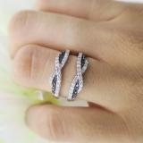 0.50 Carat (ctw) 10K White Gold Round Black & White Diamond Ladies Swirl Anniversary Wedding Band Enhancer Guard Double Ring 1/2 CT