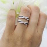 0.50 Carat (ctw) 10K White Gold Round Black & White Diamond Ladies Swirl Anniversary Wedding Band Enhancer Guard Double Ring 1/2 CT