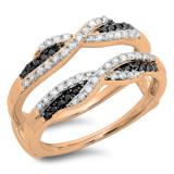 0.50 Carat (ctw) 14K Rose Gold Round Black & White Diamond Ladies Swirl Anniversary Wedding Band Enhancer Guard Double Ring 1/2 CT