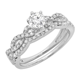 0.90 Carat (ctw) 18K White Gold Round Cut Diamond Ladies Bridal Twisted Swirl Engagement Ring Matching Wedding Band Set