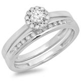 0.33 Carat (ctw) 10K White Gold Round Cut Diamond Ladies Bridal Halo Engagement Ring With Matching Band Set 1/3 CT