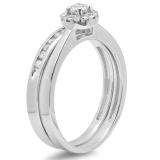 0.33 Carat (ctw) 10K White Gold Round Cut Diamond Ladies Bridal Halo Engagement Ring With Matching Band Set 1/3 CT