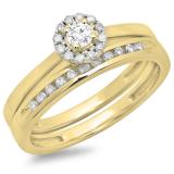 0.33 Carat (ctw) 10K Yellow Gold Round Cut Diamond Ladies Bridal Halo Engagement Ring With Matching Band Set 1/3 CT