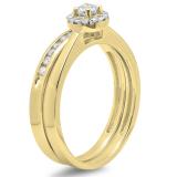 0.33 Carat (ctw) 10K Yellow Gold Round Cut Diamond Ladies Bridal Halo Engagement Ring With Matching Band Set 1/3 CT
