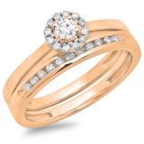 0.33 Carat (ctw) 14K Rose Gold Round Cut Diamond Ladies Bridal Halo Engagement Ring With Matching Band Set 1/3 CT