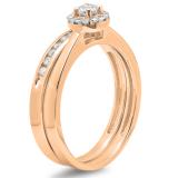 0.33 Carat (ctw) 14K Rose Gold Round Cut Diamond Ladies Bridal Halo Engagement Ring With Matching Band Set 1/3 CT