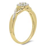 0.25 Carat (ctw) 10K Yellow Gold Round Diamond Ladies Swirl Split Shank Bridal Halo Engagement Ring 1/4 CT