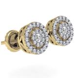 0.40 Carat (ctw) 10K Yellow Gold Real Round Cut White Diamond Ladies Flower Cluster Stud Earrings