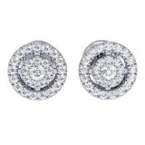 0.40 Carat (ctw) 14K White Gold Real Round Cut White Diamond Ladies Flower Cluster Stud Earrings