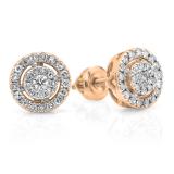 0.40 Carat (ctw) 18K Rose Gold Real Round Cut White Diamond Ladies Flower Cluster Stud Earrings