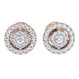 0.40 Carat (ctw) 18K Rose Gold Real Round Cut White Diamond Ladies Flower Cluster Stud Earrings