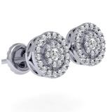 0.40 Carat (ctw) 18K White Gold Real Round Cut White Diamond Ladies Flower Cluster Stud Earrings