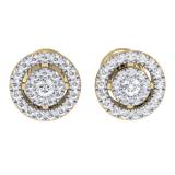 0.40 Carat (ctw) 18K Yellow Gold Real Round Cut White Diamond Ladies Flower Cluster Stud Earrings