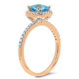 1.50 Carat (ctw) 10K Rose Gold Cushion Cut Blue Topaz & Round Cut White Diamond Ladies Bridal Halo Style Engagement Ring 1 1/2 CT