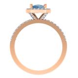 1.50 Carat (ctw) 10K Rose Gold Cushion Cut Blue Topaz & Round Cut White Diamond Ladies Bridal Halo Style Engagement Ring 1 1/2 CT