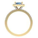 1.50 Carat (ctw) 10K Yellow Gold Cushion Cut Blue Topaz & Round Cut White Diamond Ladies Bridal Halo Style Engagement Ring 1 1/2 CT