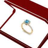 1.50 Carat (ctw) 10K Yellow Gold Cushion Cut Blue Topaz & Round Cut White Diamond Ladies Bridal Halo Style Engagement Ring 1 1/2 CT