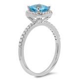 1.50 Carat (ctw) 14K White Gold Cushion Cut Blue Topaz & Round Cut White Diamond Ladies Bridal Halo Style Engagement Ring 1 1/2 CT