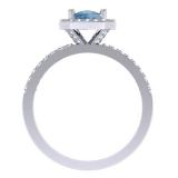 1.50 Carat (ctw) 14K White Gold Cushion Cut Blue Topaz & Round Cut White Diamond Ladies Bridal Halo Style Engagement Ring 1 1/2 CT