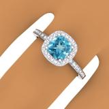 1.50 Carat (ctw) 14K White Gold Cushion Cut Blue Topaz & Round Cut White Diamond Ladies Bridal Halo Style Engagement Ring 1 1/2 CT